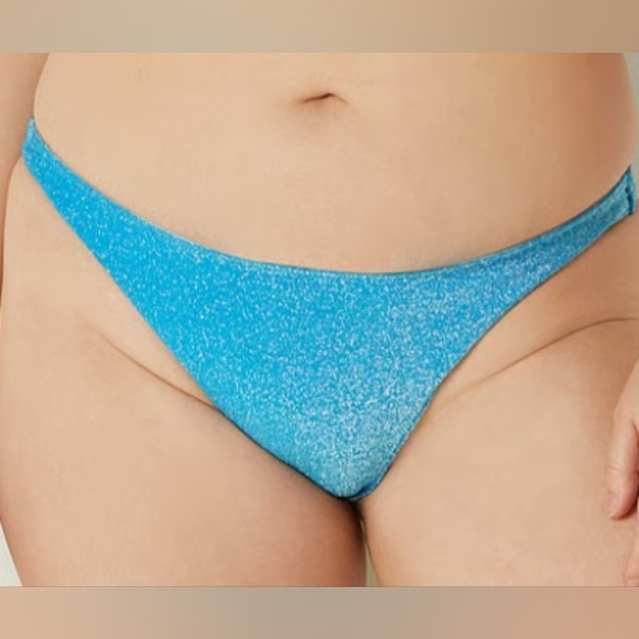 XS S M 🖤VS PINK Swim Shimmer Brazilian Bikini Bottom Blue - Picture 2 of 7